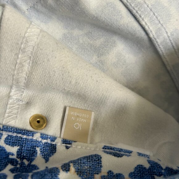 MICHAEL KORS Floral Izzy Cropped Skinny Pants Jeans White/Blue - Size 10 - Picture 6 of 8